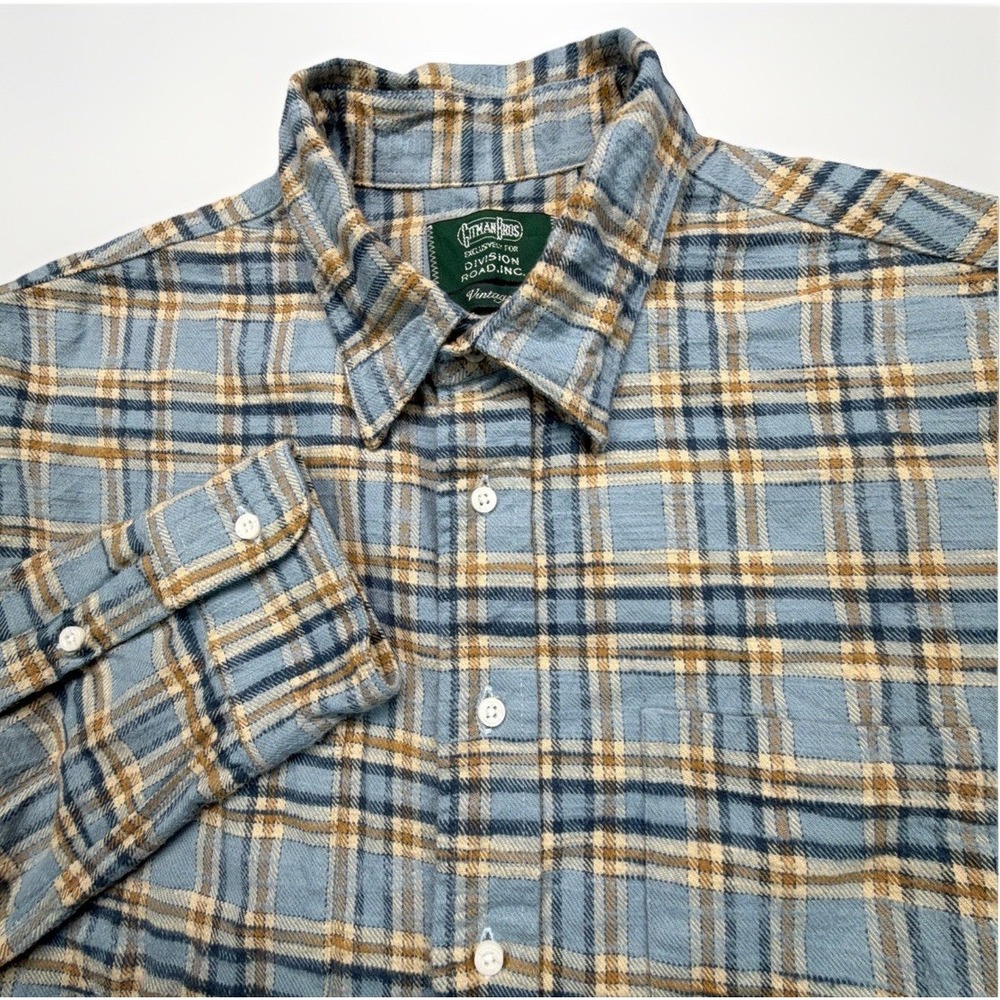 Gitman Bros Vintage Flannel Shirt Mens XL Blue Brown Plaid Made in USA